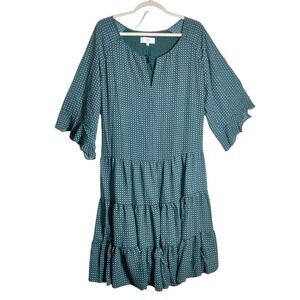 Textile Elizabeth and James Green Tiered Mini Dress Floral Ruffle Sleeve Large